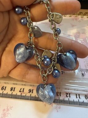 Blue Heart Charm Bracelet with Pearl‎ Accents